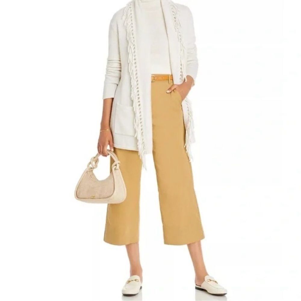 C by Bloomingdale's Cashmere Fringe Shawl Collar Cardigan in Frost White Size XS